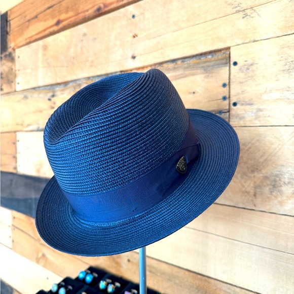 New-Stylish Blue Dobbs straw Fedora Hat - Picture 1 of 3